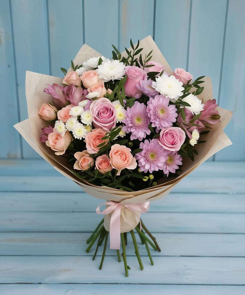 Букет цветов из: Хризантемы, Розы и Альстромерии в Великоархангельском