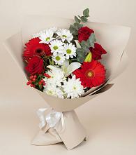 Букет цветов из:  Розы, Хризантемы, Герберы и Лилии в Великоархангельском