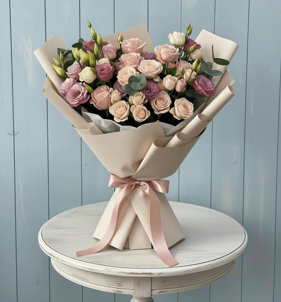 Букет цветов из: Розы и Лизиантусы в Великоархангельском