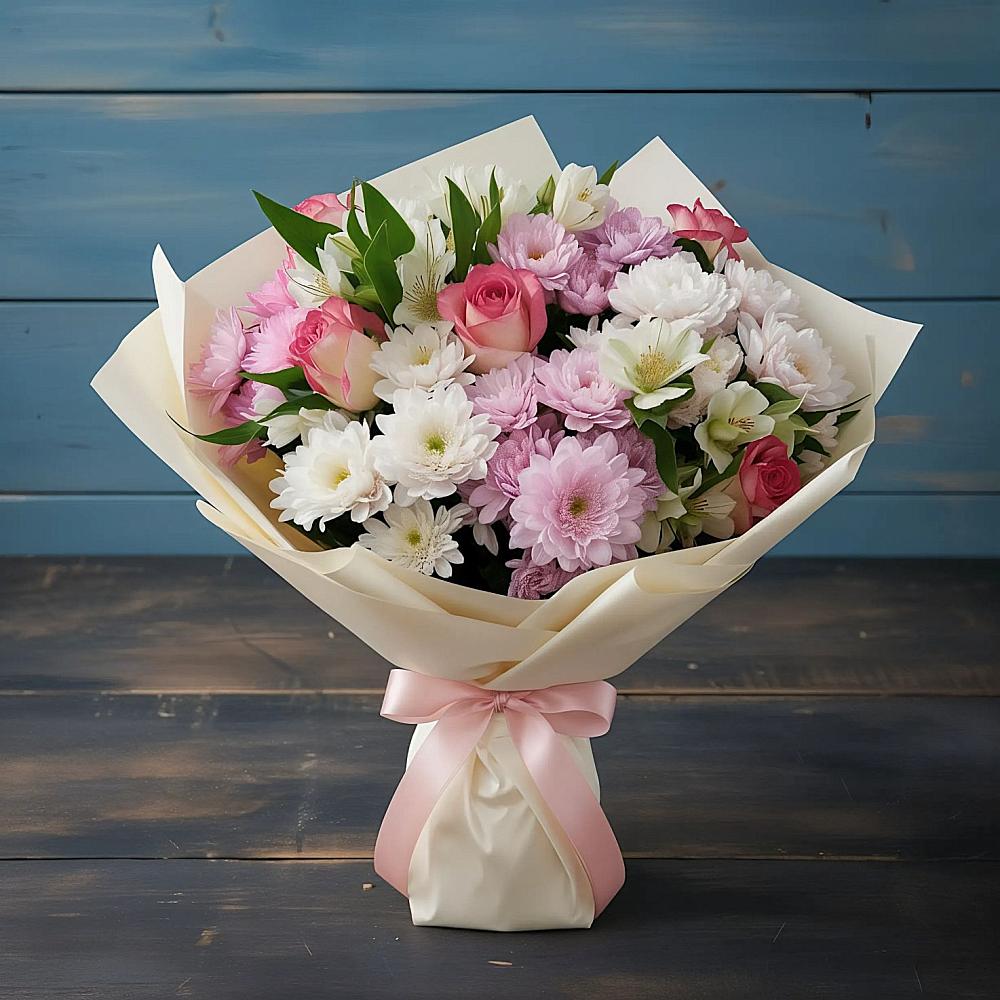 Букет цветов из: Хризантемы, Альстромерии и Розы в Великоархангельском